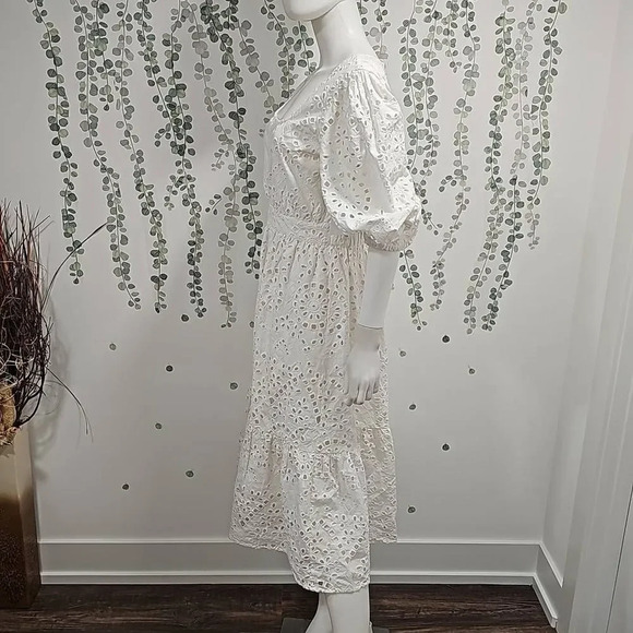Nordstrom COTTON EYELET MIDI DRESS IN IVORY CLOUD SZ M - Picture 5 of 13